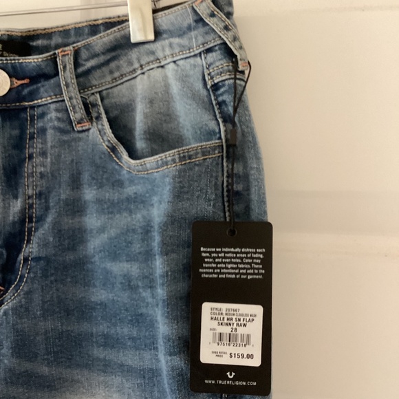 True Religion Halle High Rise Skinny Raw Hem Jeans in Medium Cloudless Wash 28 - Picture 2 of 15